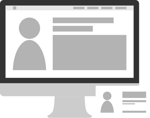 Graphic of a website template on a computer and a business card template
